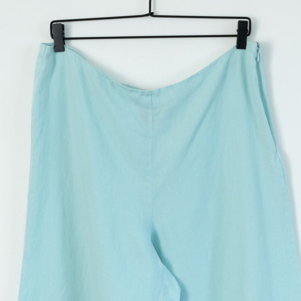 Eileen Fisher Irish Linen Wide Leg Blue Green Pants Womens Size Large - Picture 2 of 11